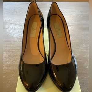 Julie Lopez Black Patent Emma 3 1/4” Heels, made in Italy, size 9.5, light wear